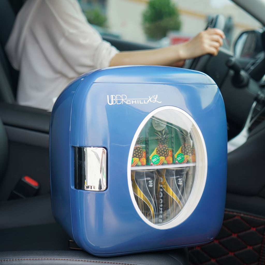 Uber Chill XL 9 Liter 12-Can Retro Portable Mini Fridge Thermoelctric - Navy Blue